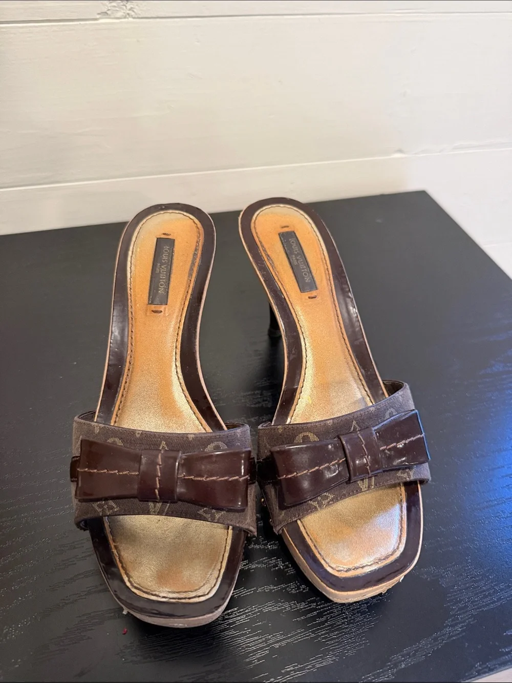 Authentic Louis Vuitton Monogram Bow Wooden Sandal Size 36